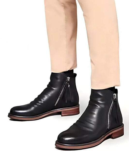 Steve | Leather Ankle Boots with Side Zip